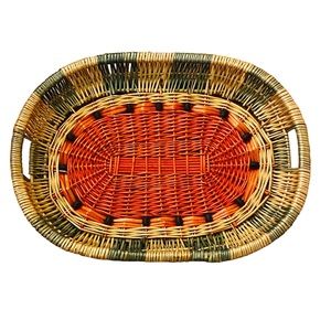 Vintage Wicker Watermelon Tray With Beads BBQ Outdoor Serve Ware Farmhouse